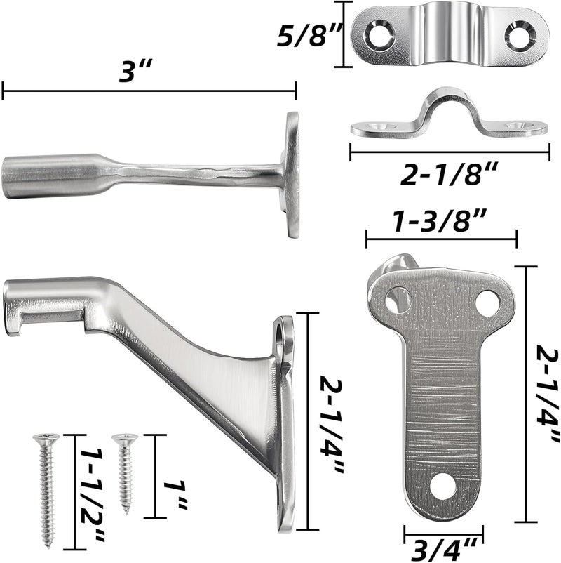 Youeon 6 Pack 3 Inch Handrail Stair Bracket Brushed Nickel, Rust-Proof & Heavy Duty Hand Rail Brackets with Mounting Screws for Home Office Stail Support, Stairway Railing Brackets - Image 2